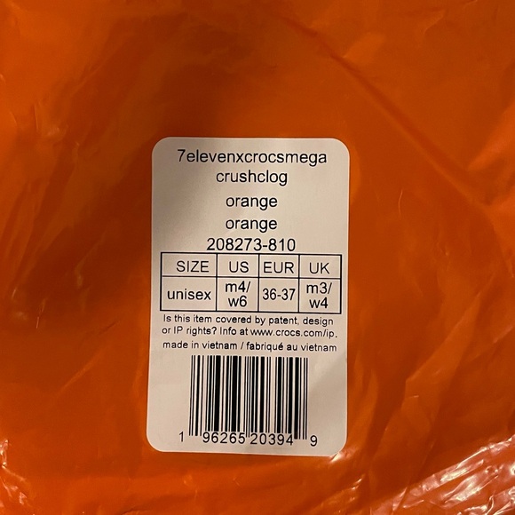 7-11 Seven Eleven Classic Orange crocs - men’s 4/women’s 6 - Picture 3 of 6